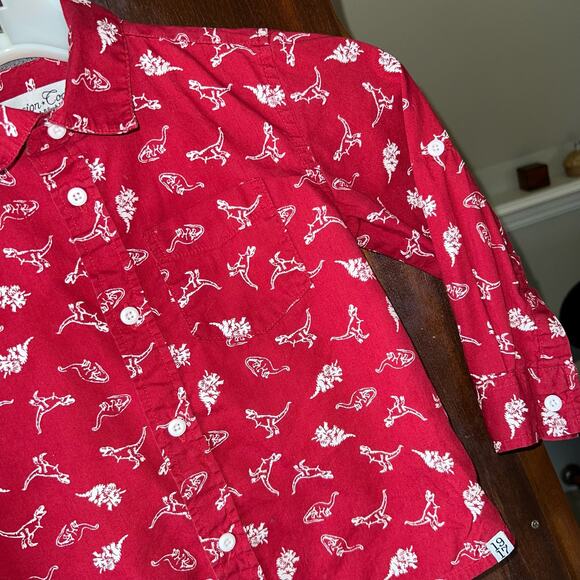 Sovereign Code Shirt boys 4T Dinosaur Print long Sleeve Button Up red - Picture 5 of 8